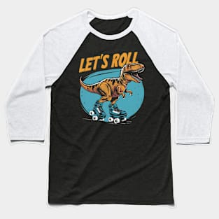 Funny Allosaurus On Roller Skates Design Baseball T-Shirt